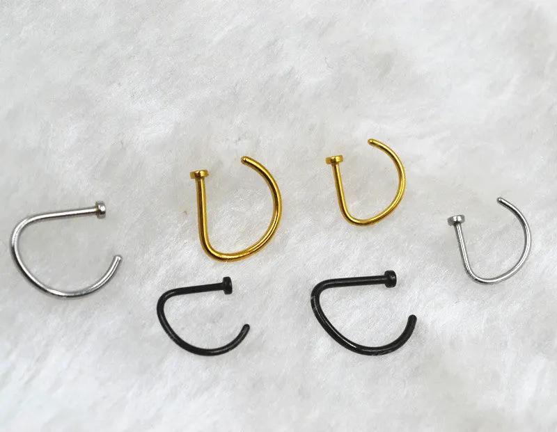 False Nose Ring No Hole D Shaped Stainless Steel by Maiden-Art