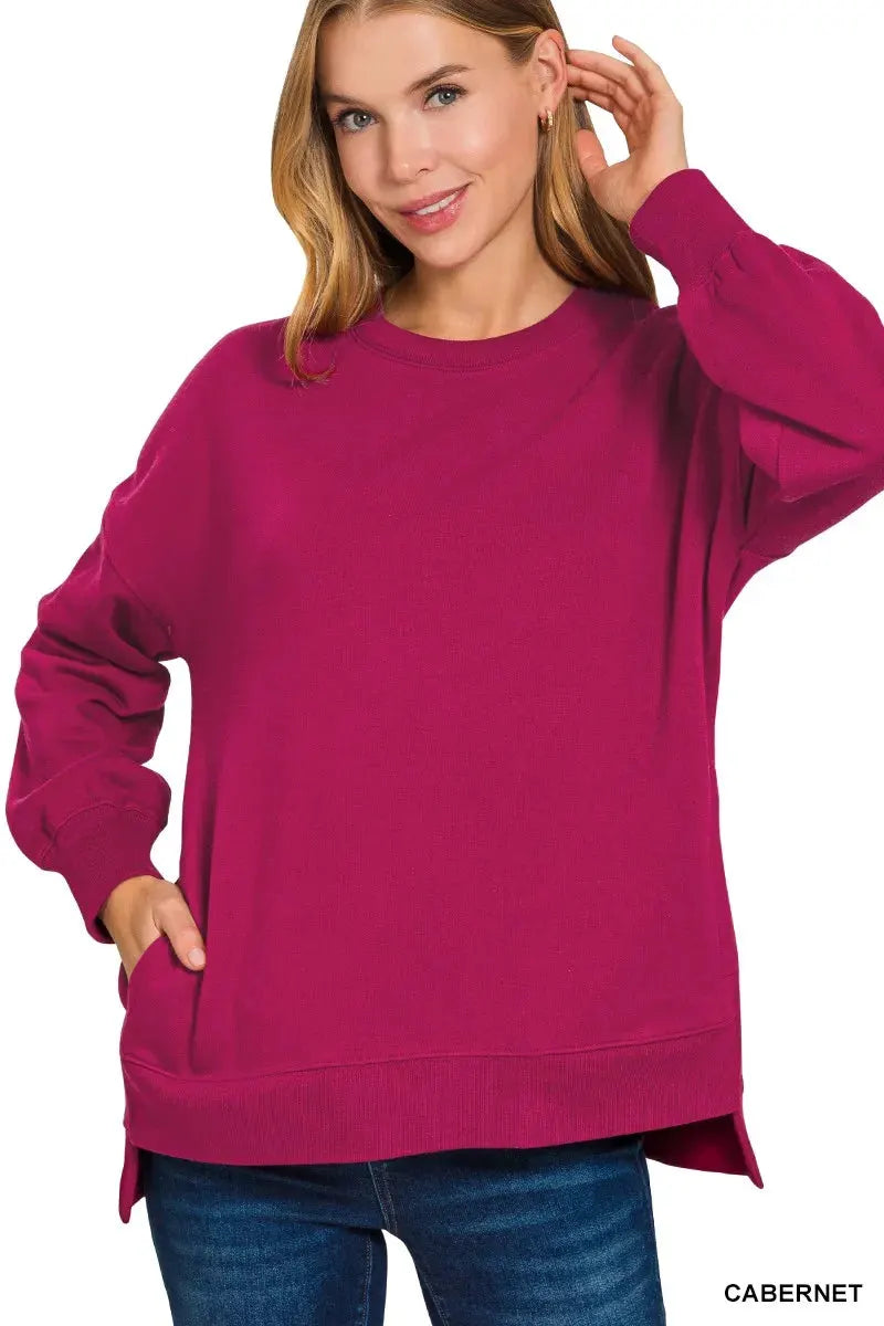 Zenana Fleece Hi-low Boyfriend Sweatshirts with Pockets by Zenana