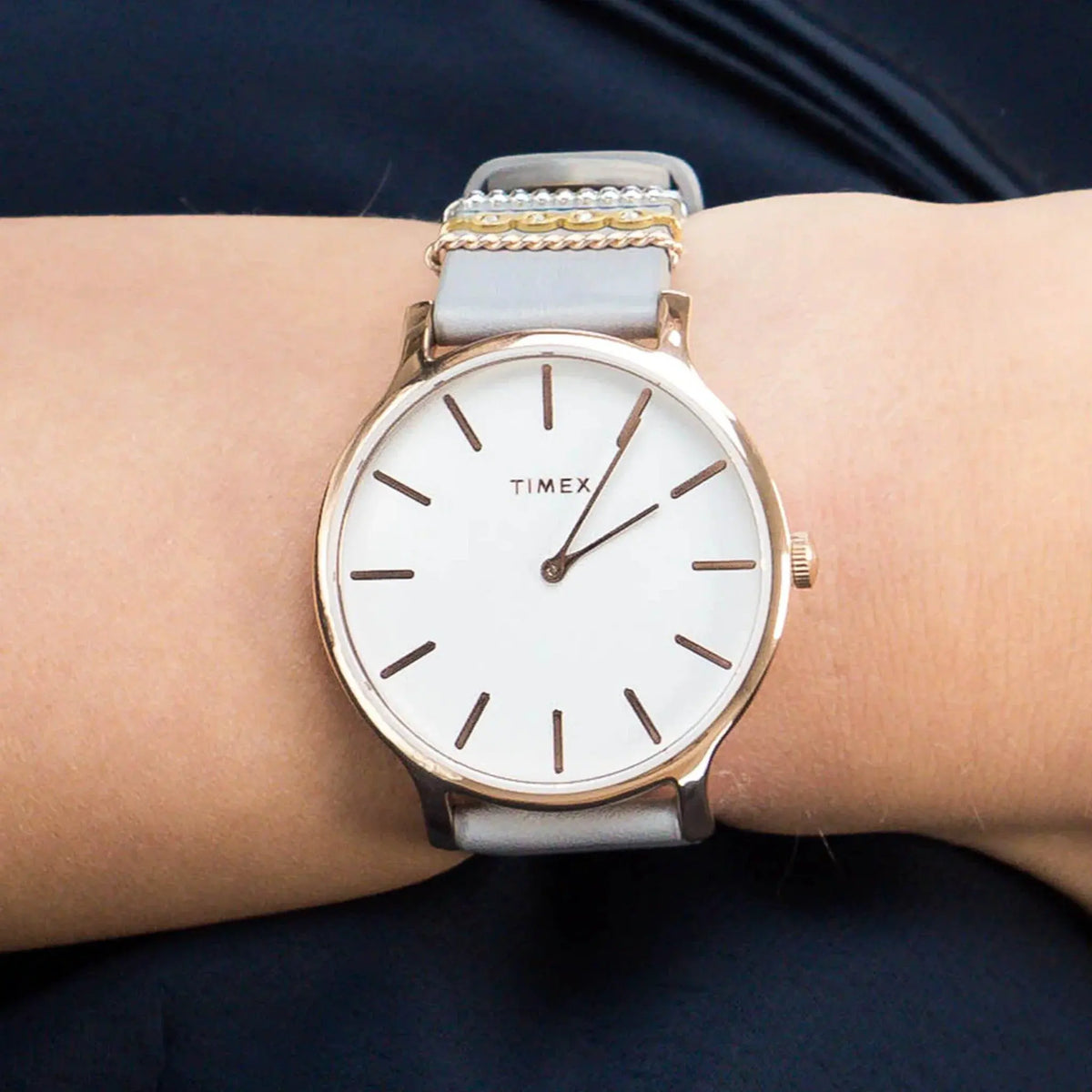 Timex Women's Gray Leather Watch, White Dial | Tw2t45400 by TIMEX