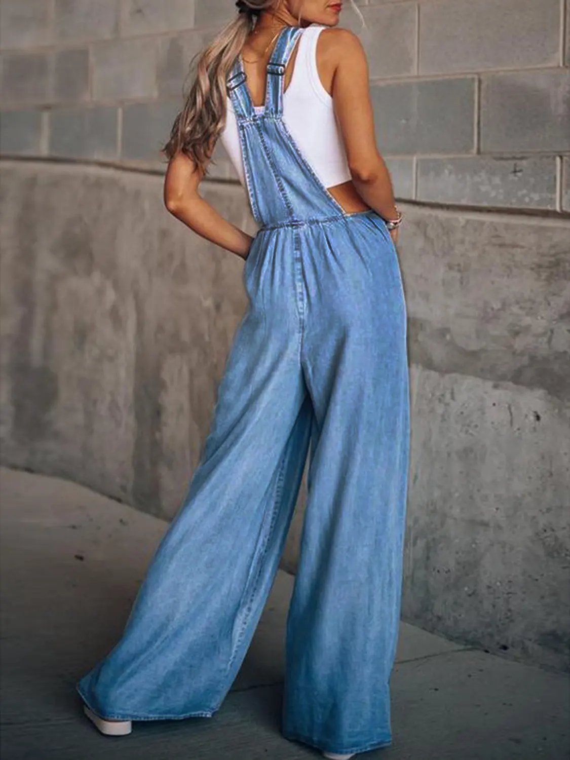 Wide Leg Denim Overalls by Partner Labels