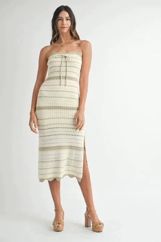 MABLE Contrast Striped Crochet Knit Midi Dress by MABLE