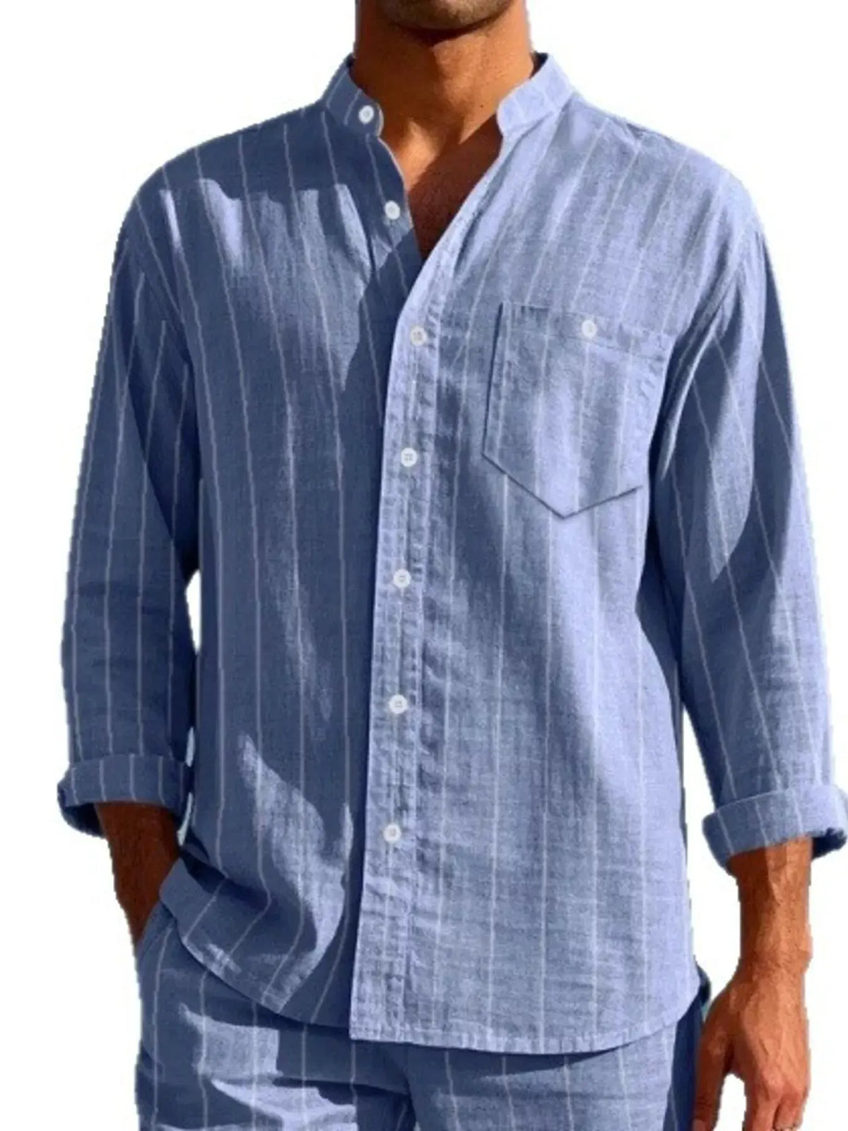 Men's Full Size Striped Button Up Shirt Plus Size by Trendsi