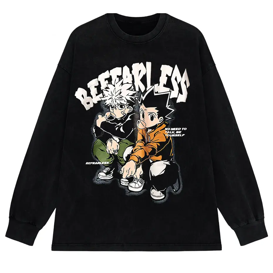 Men's Distressed Anime Graphic T-Shirt Hip Hop Harajuku Streetwear Cotton Oversized Tee by Vimost Shop