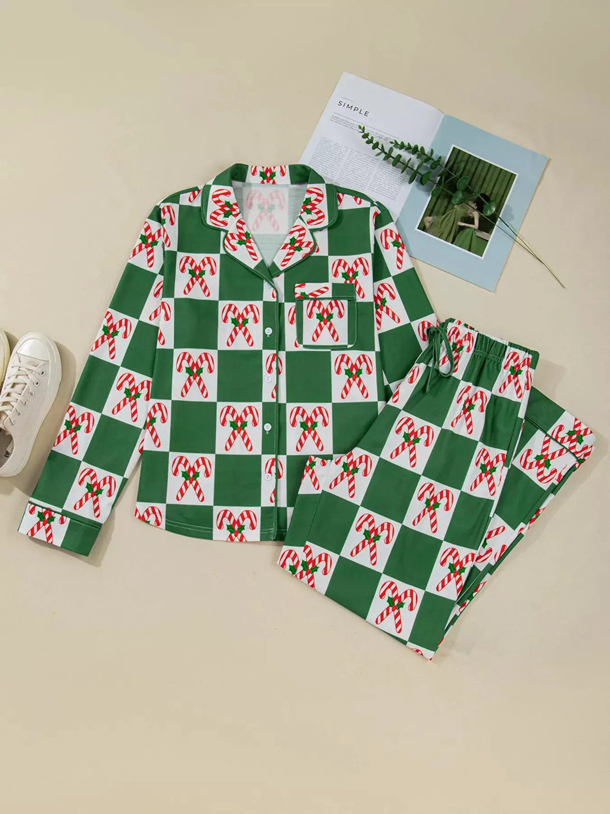 Candy Cane Checkered Pattern 2pcs Pajama Set by Partner Label