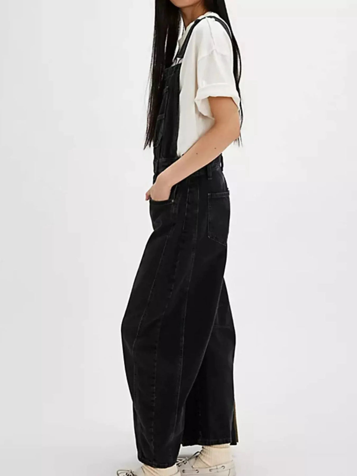 Wide Strap Wide Leg Denim Overalls by Partner Labels
