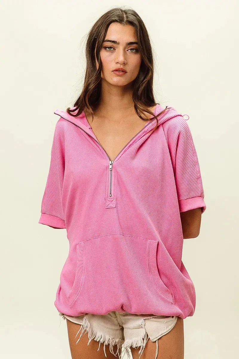 BiBi Vintage Washed Waffle Thermal Hoodie by BiBi