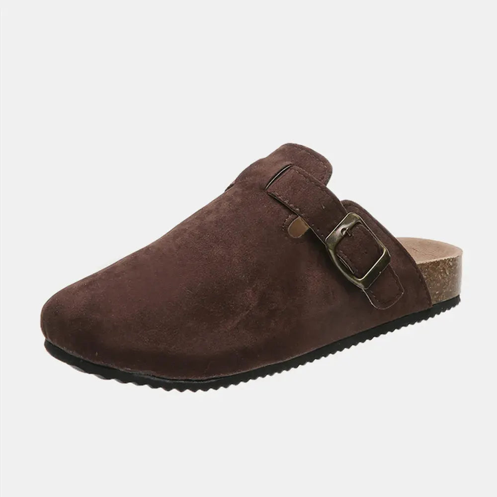 Suede Closed Toe Buckle Slide by Partner Label