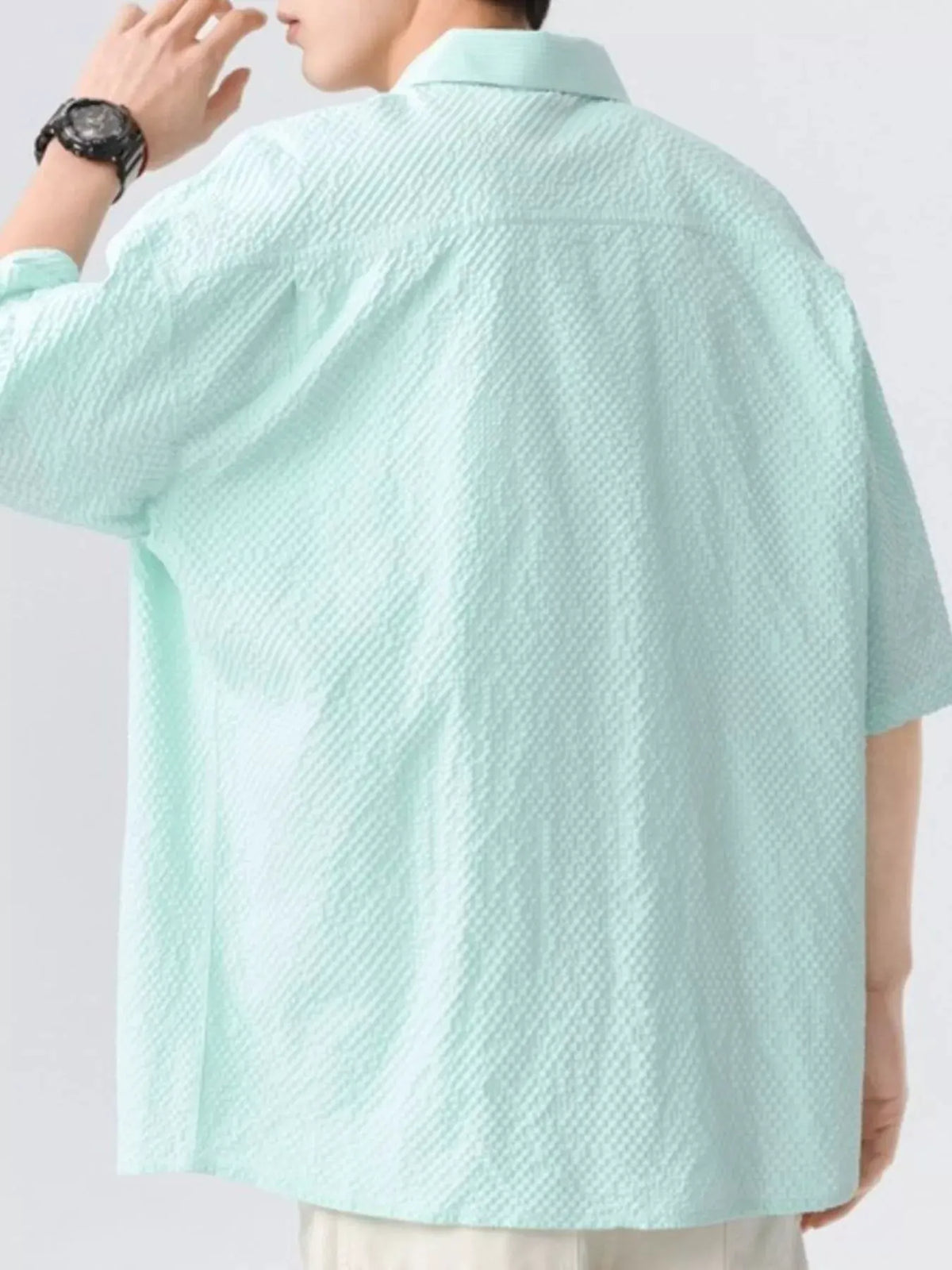 Men's Full Size Textured Short-Sleeve Shirt Plus Size by Trendsi