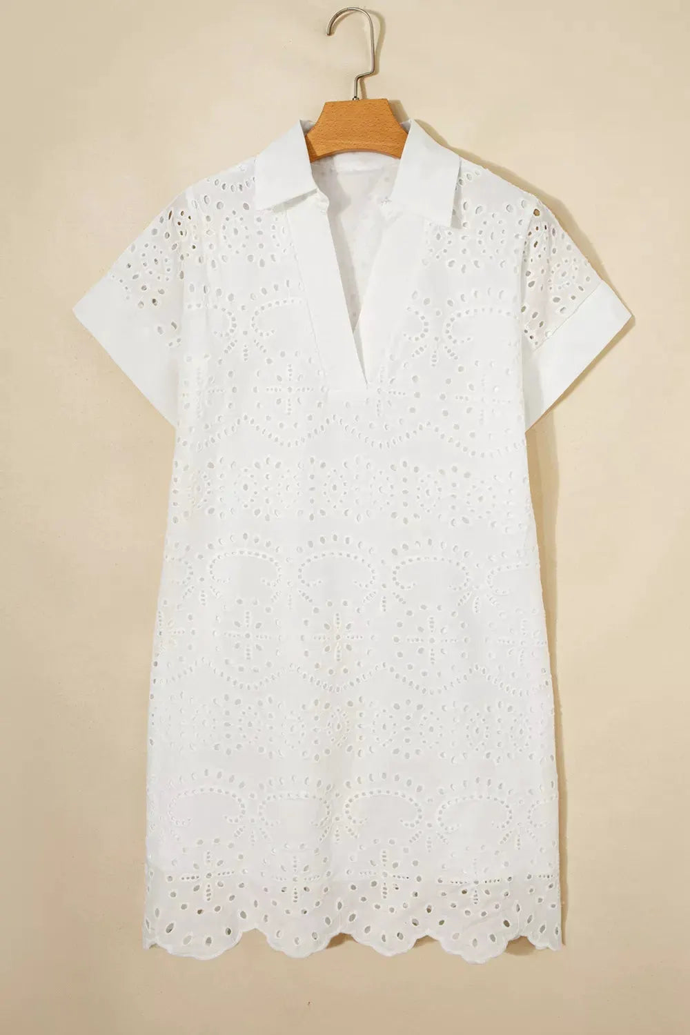 Solid Color Eyelet Embroidered T Shirt Mini Dress by Partner Label