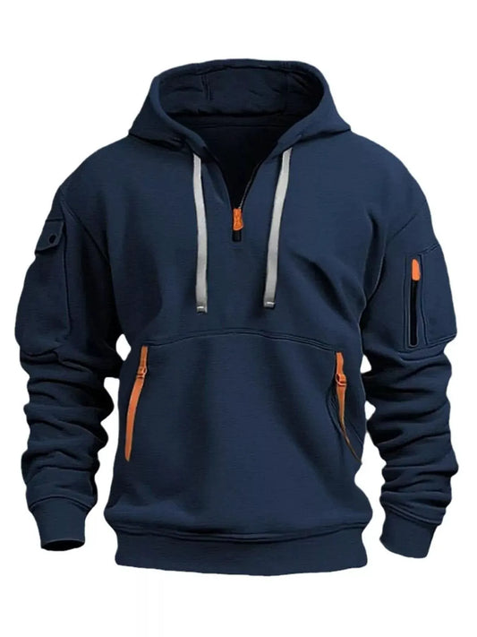 Men's Full Size Drawstring Half-Zip Pocket Hoodie Plus Size by Trendsi