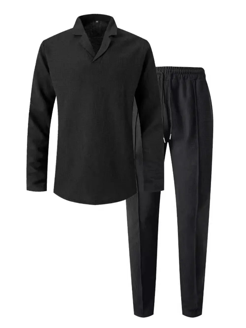 Men's Full Size Waffle-Knit Long Sleeve Top and Pants Set Plus Size by Trendsi