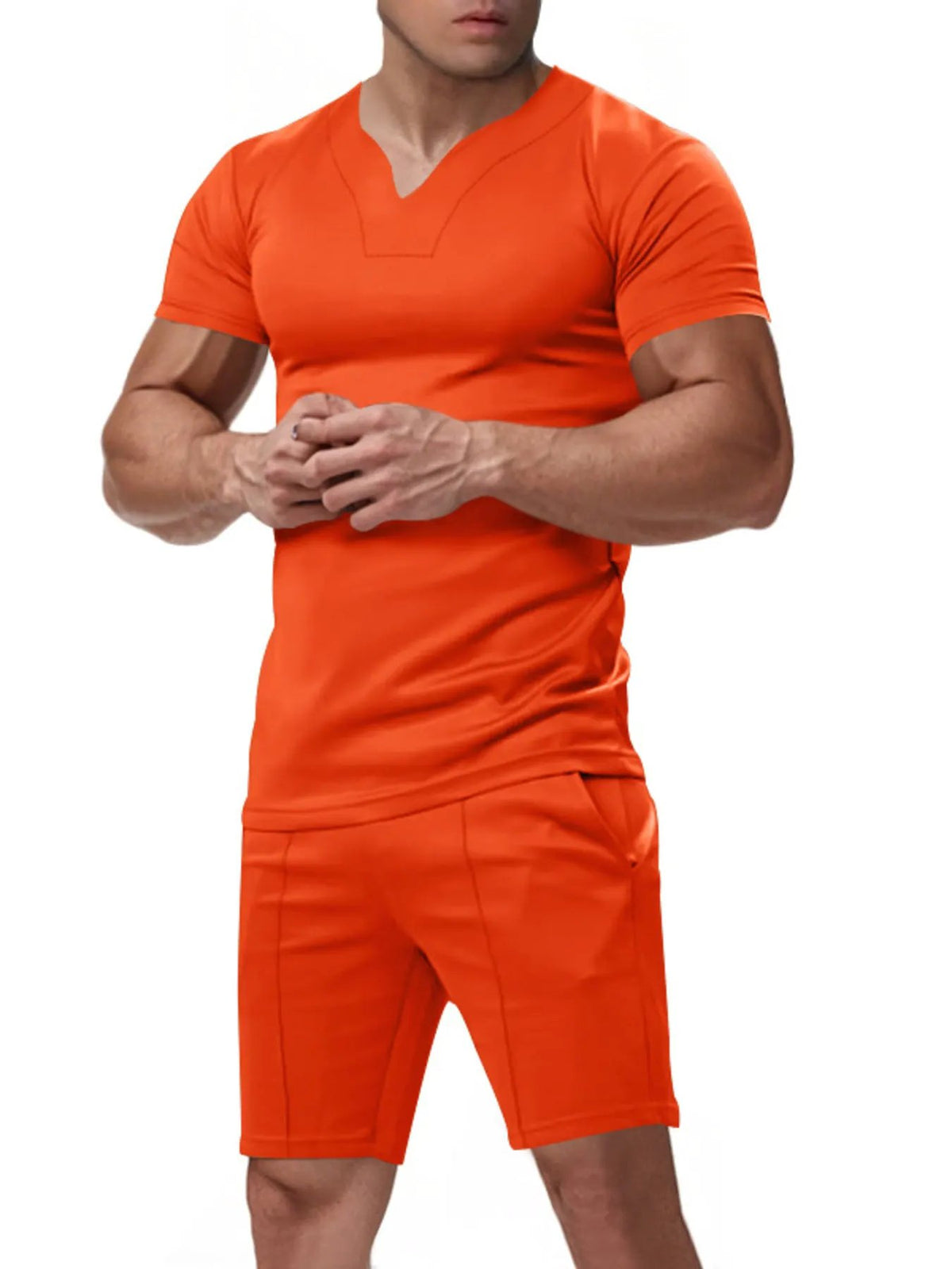 Men's Full Size V-Neck Short Sleeve T-Shirt and Shorts Set Plus Size by Trendsi