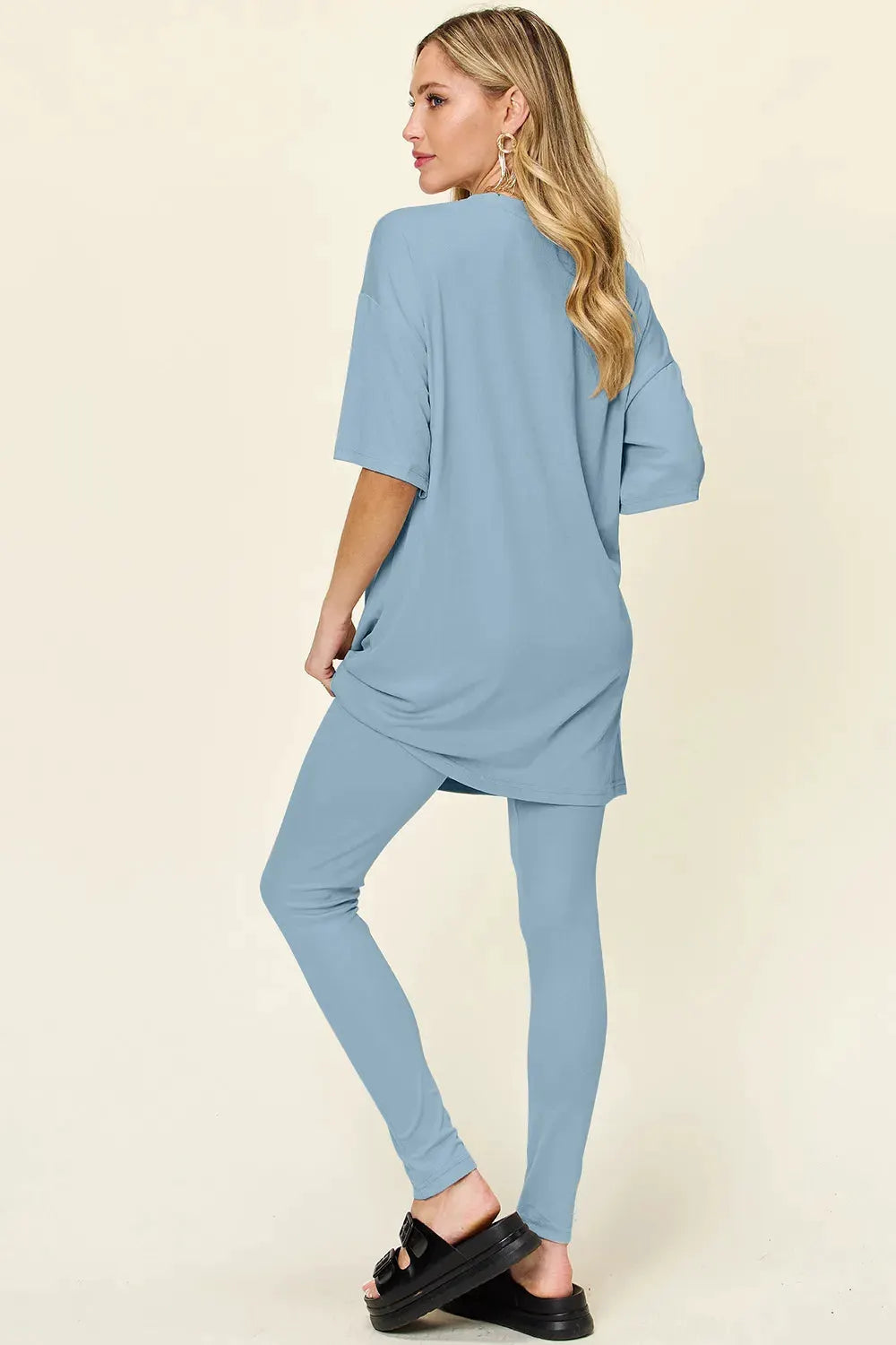 Double Take Full Size Round Neck Dropped Shoulder T-Shirt and Leggings Set by Double Take