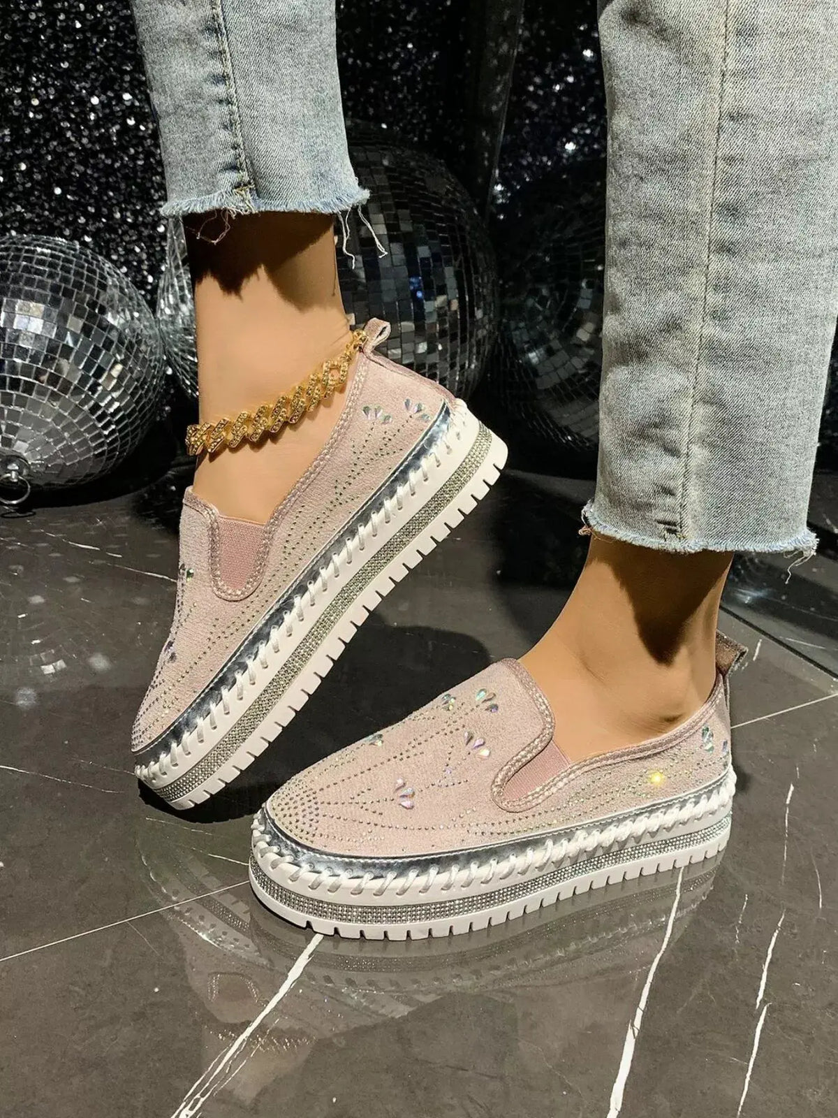Rhinestone Embellished Platform Loafers by Partner Label
