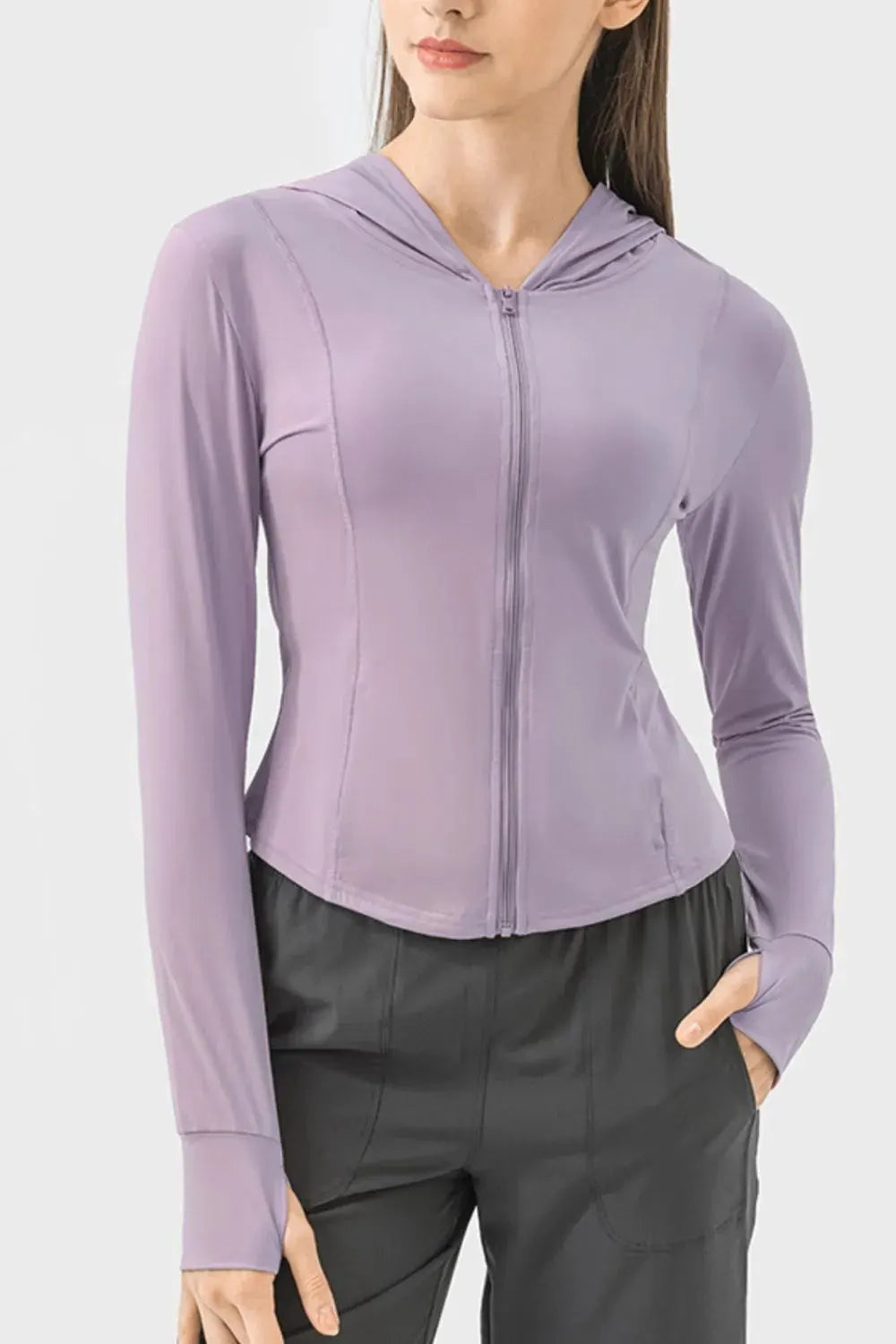 Millennia Pocketed Zip Up Hooded Long Sleeve Active Outerwear by Millennia