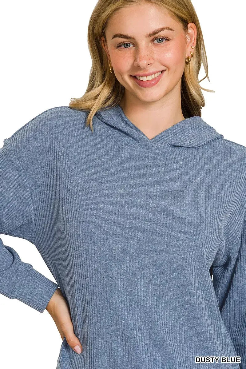 Zenana Ribbed Long Sleeve Hoodie by Zenana