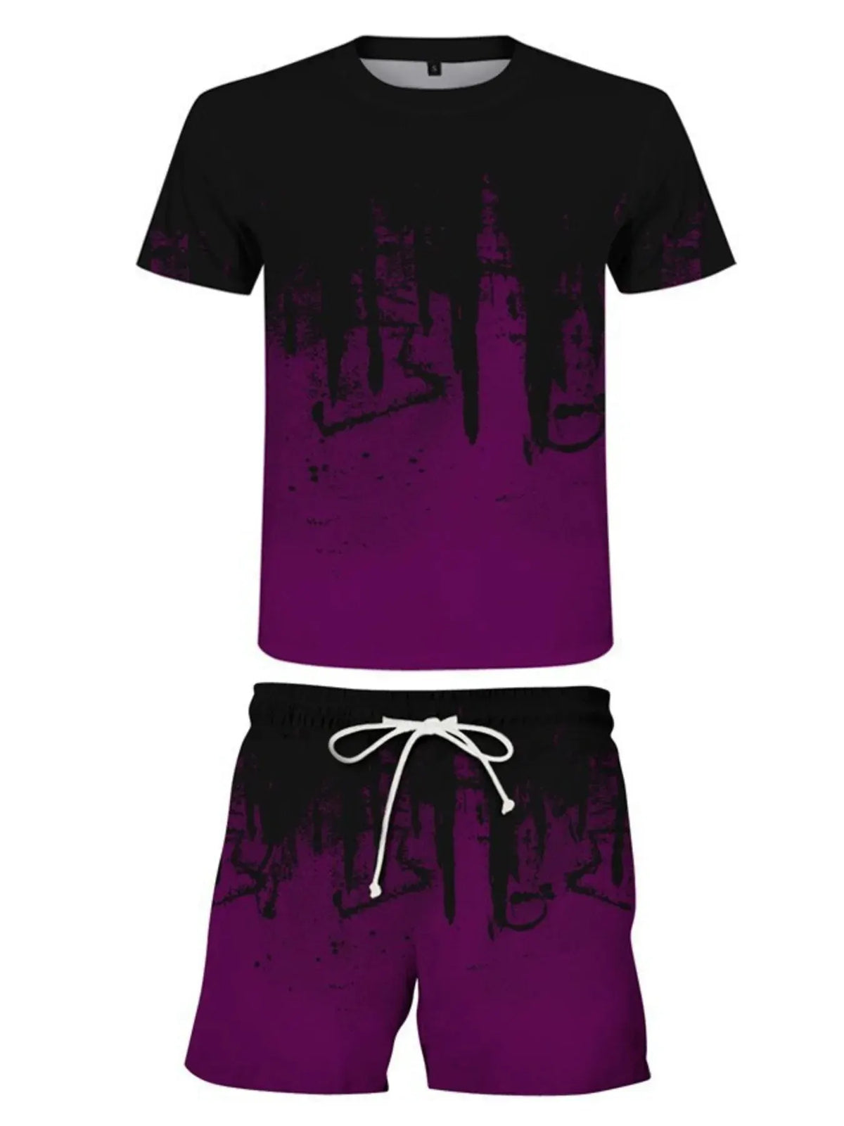 Men's Full Size Printed Short Sleeve Tee and Shorts Set Plus Size by Trendsi