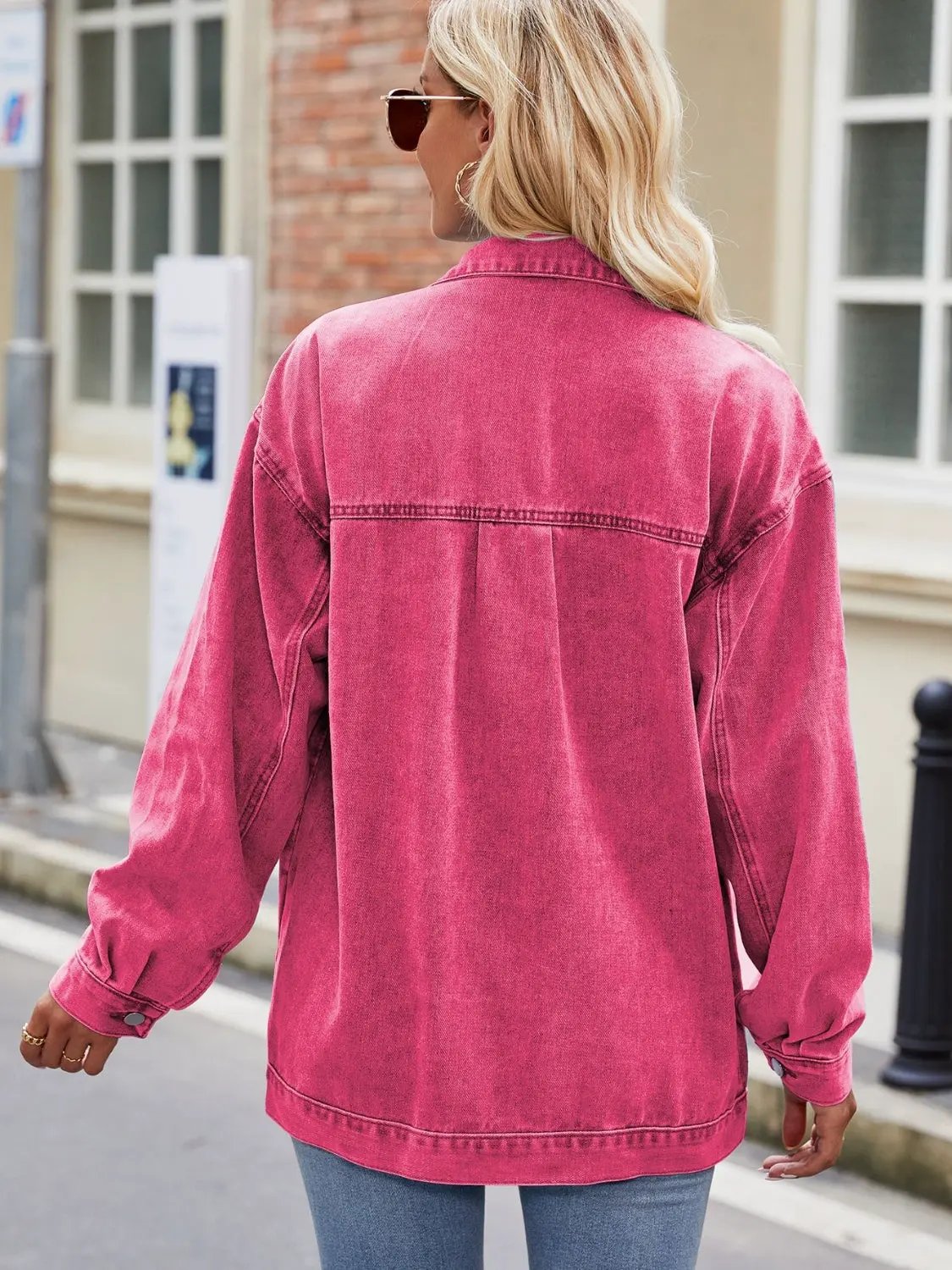 Button Up Denim Jacket with Pockets by Partner Label