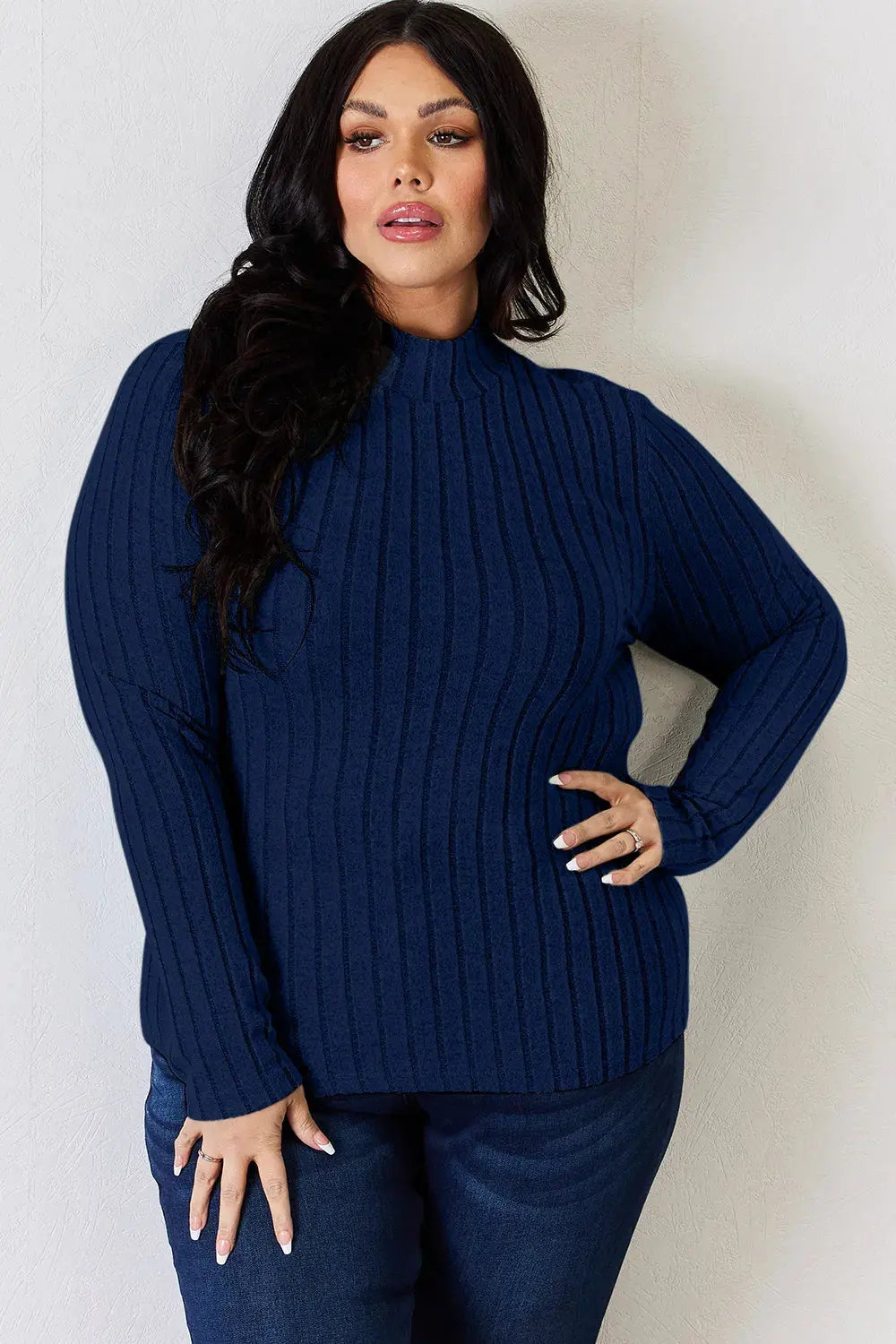 Basic Bae Full Size Ribbed Mock Neck Long Sleeve T-Shirt by Basic Bae