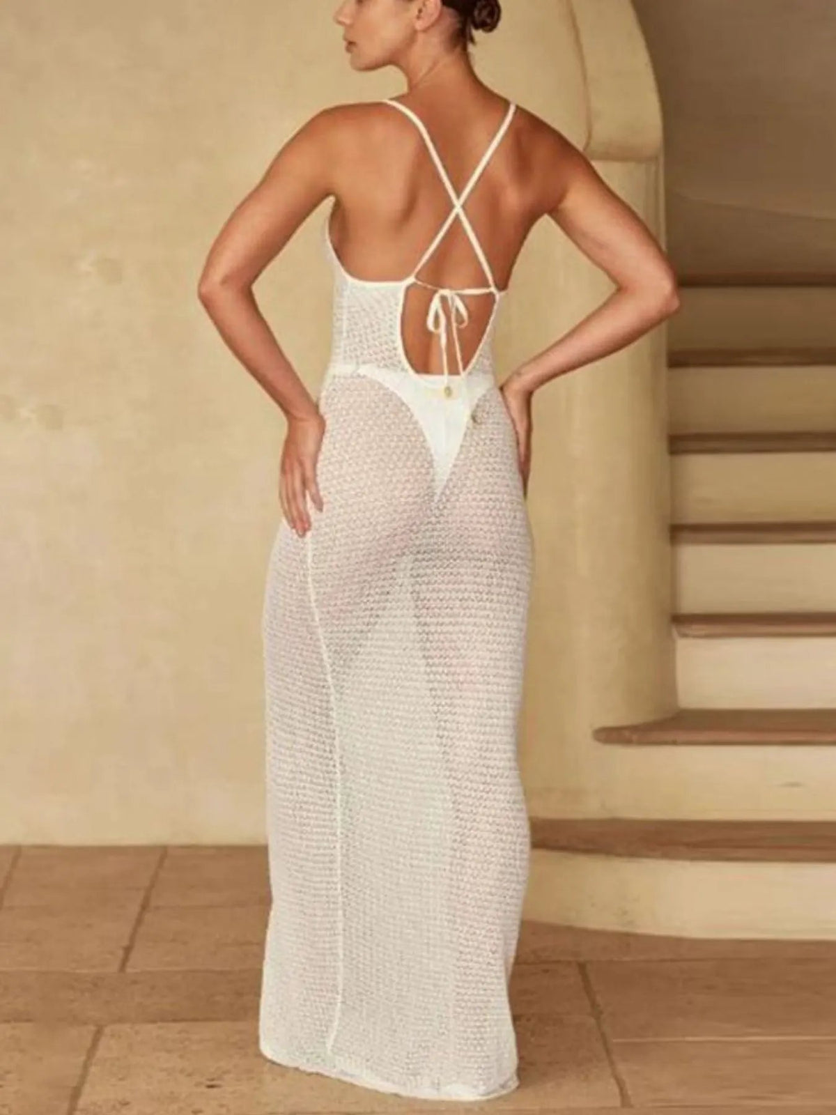 Crochet Knit Slit Cover-Up Dress by Partner Label