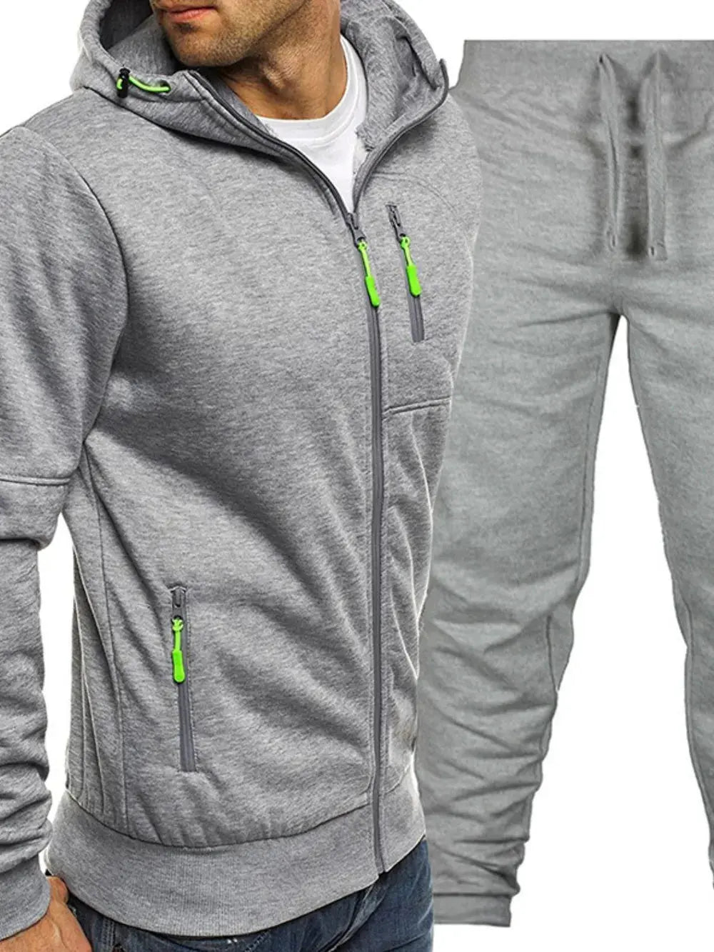 Men's Plus Size Zip Up Hooded Top and Pants Set by Partner Label