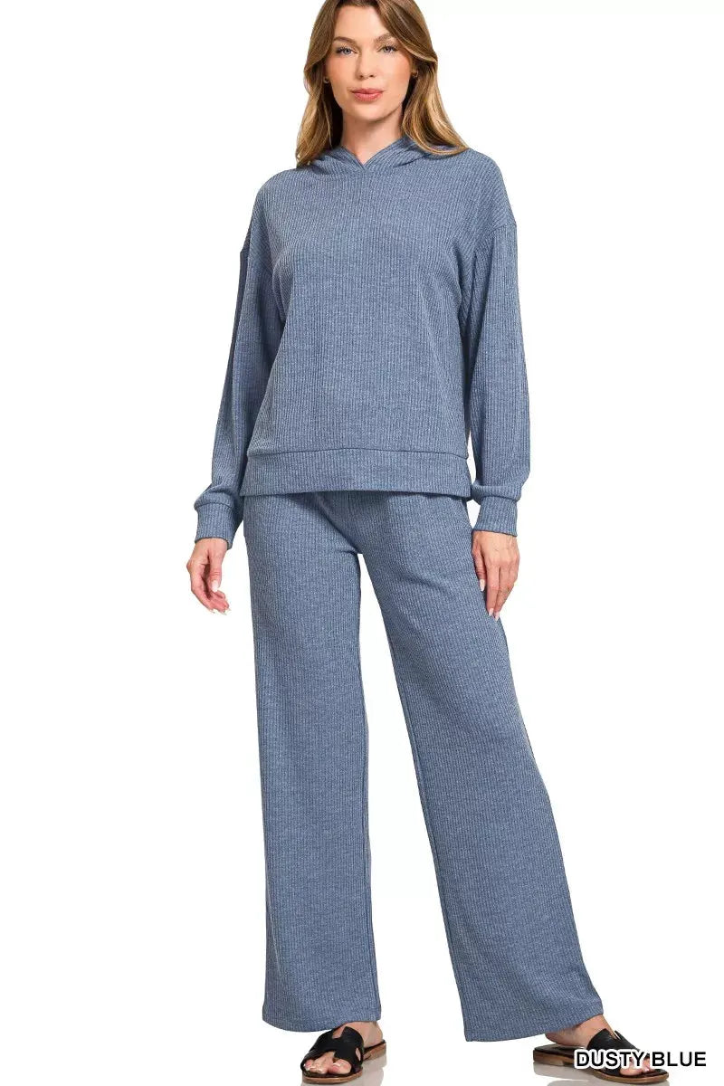 Zenana Ribbed Long Sleeve Hoodie by Zenana
