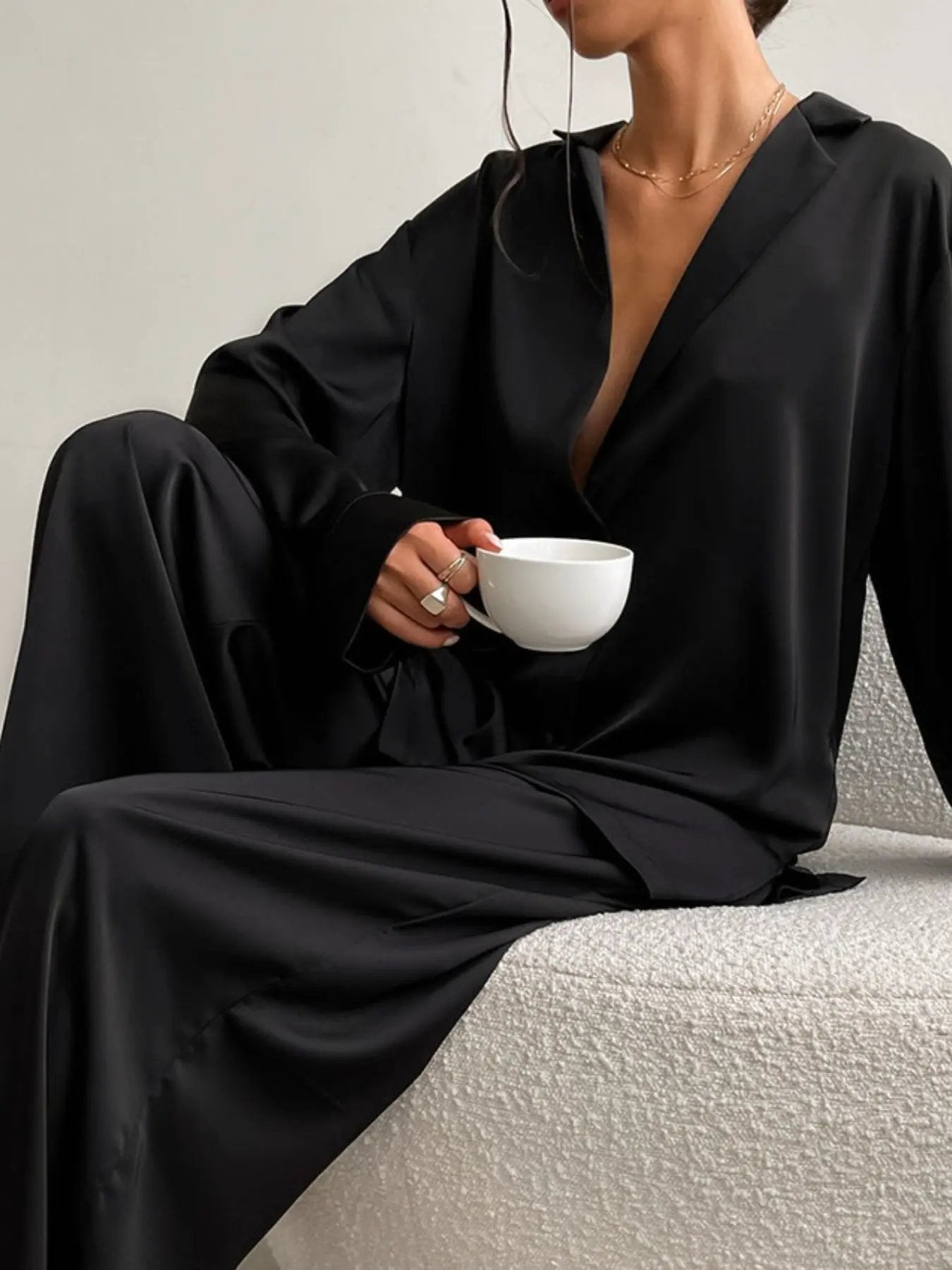 Long Sleeve Top and Wide Leg Pants Lounge Set by Partner Label
