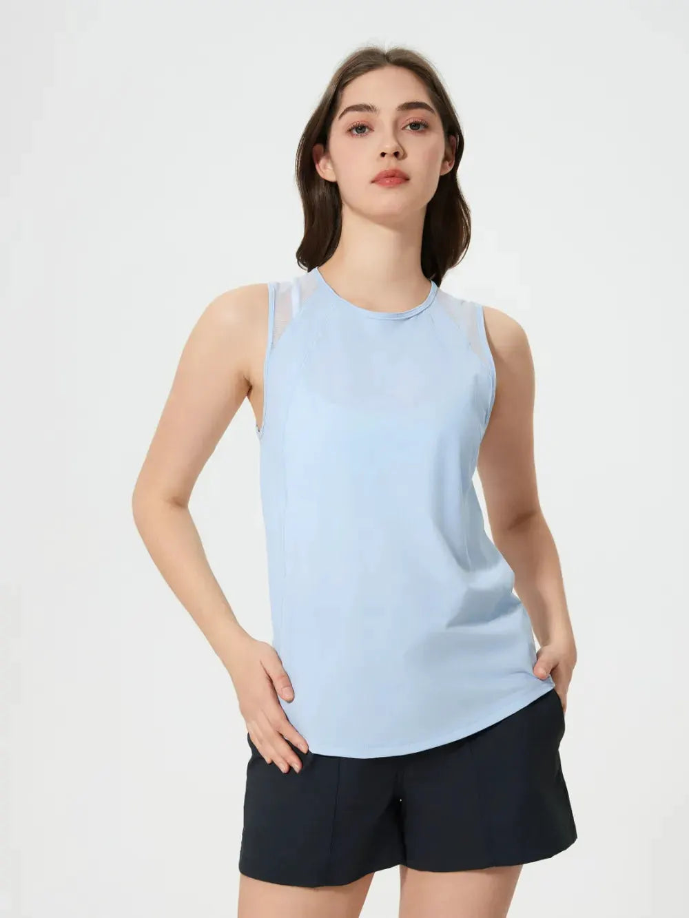 Millennia Cutout Back Round Neck Active Tank by Millennia