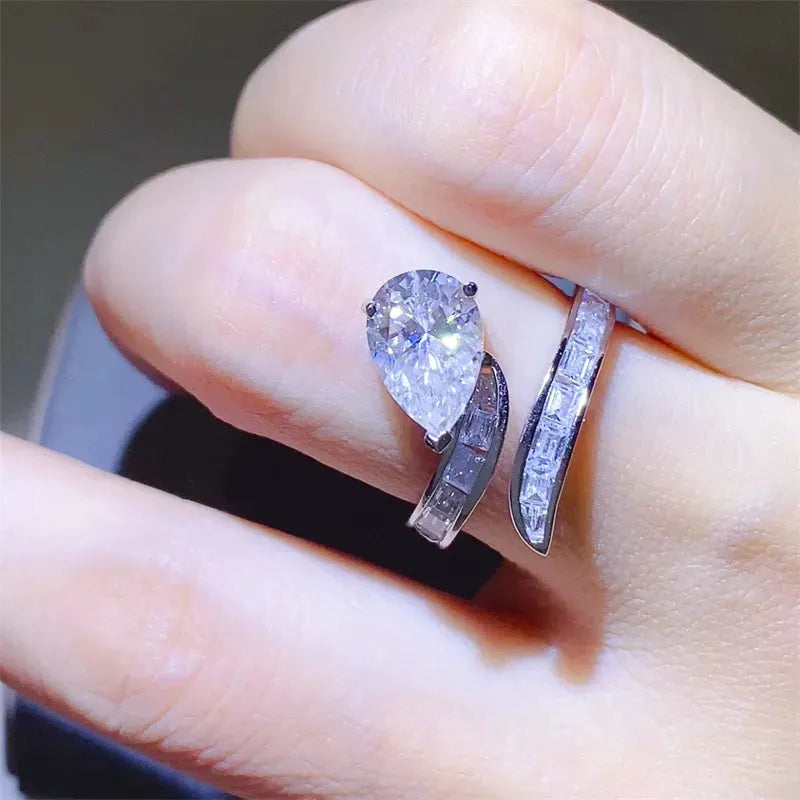3 Carat Moissanite Zircon 925 Sterling Silver Bypass Ring by Partner Label