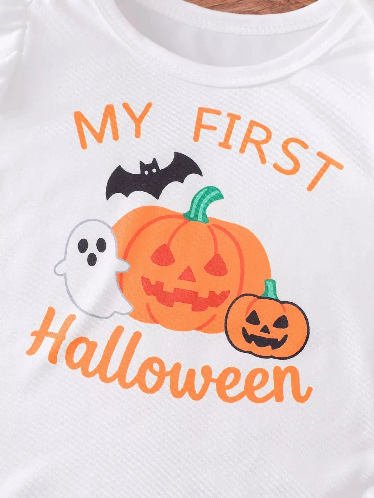 Children's Halloween Skull Print Long Sleeve Bodysuit and Pants Set with Bow Headband by Trendsi