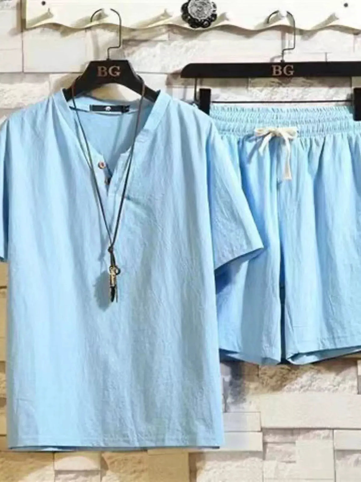 Men's Plus Size Short Sleeve Top and Shorts Set by Trendsi