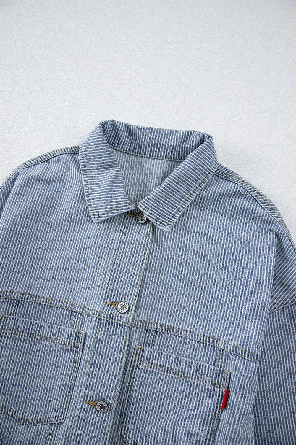 Striped Button Up Long Sleeve Denim Jacket by Partner Label