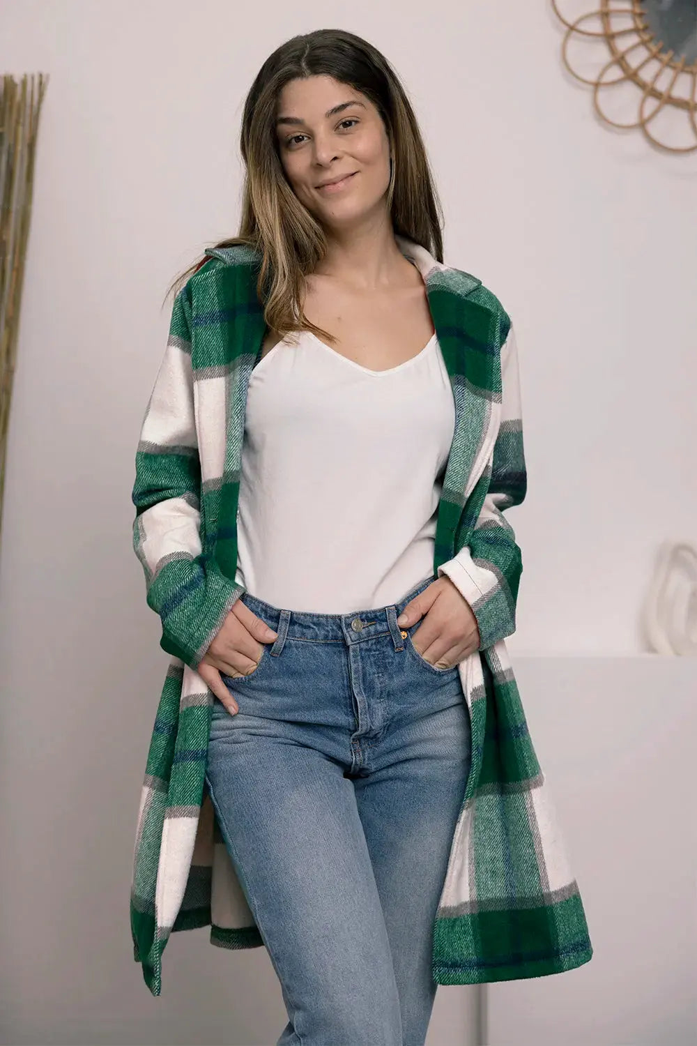 Double Take Full Size Plaid Button Up Lapel Collar Coat by Double Take