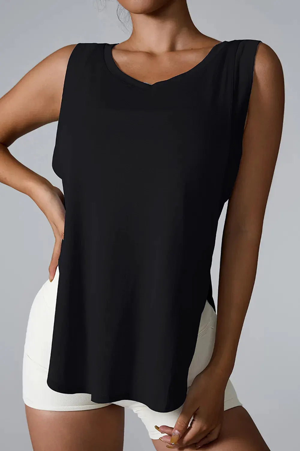 Slit Round Neck Active Tank by Partner Label