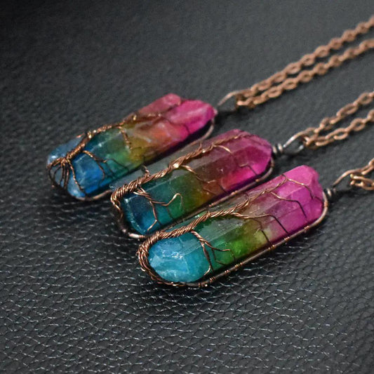 Hot Selling Stone Crystal Pillar Tree Of Life Pendant Ins Fashion Necklace by Maiden-Art