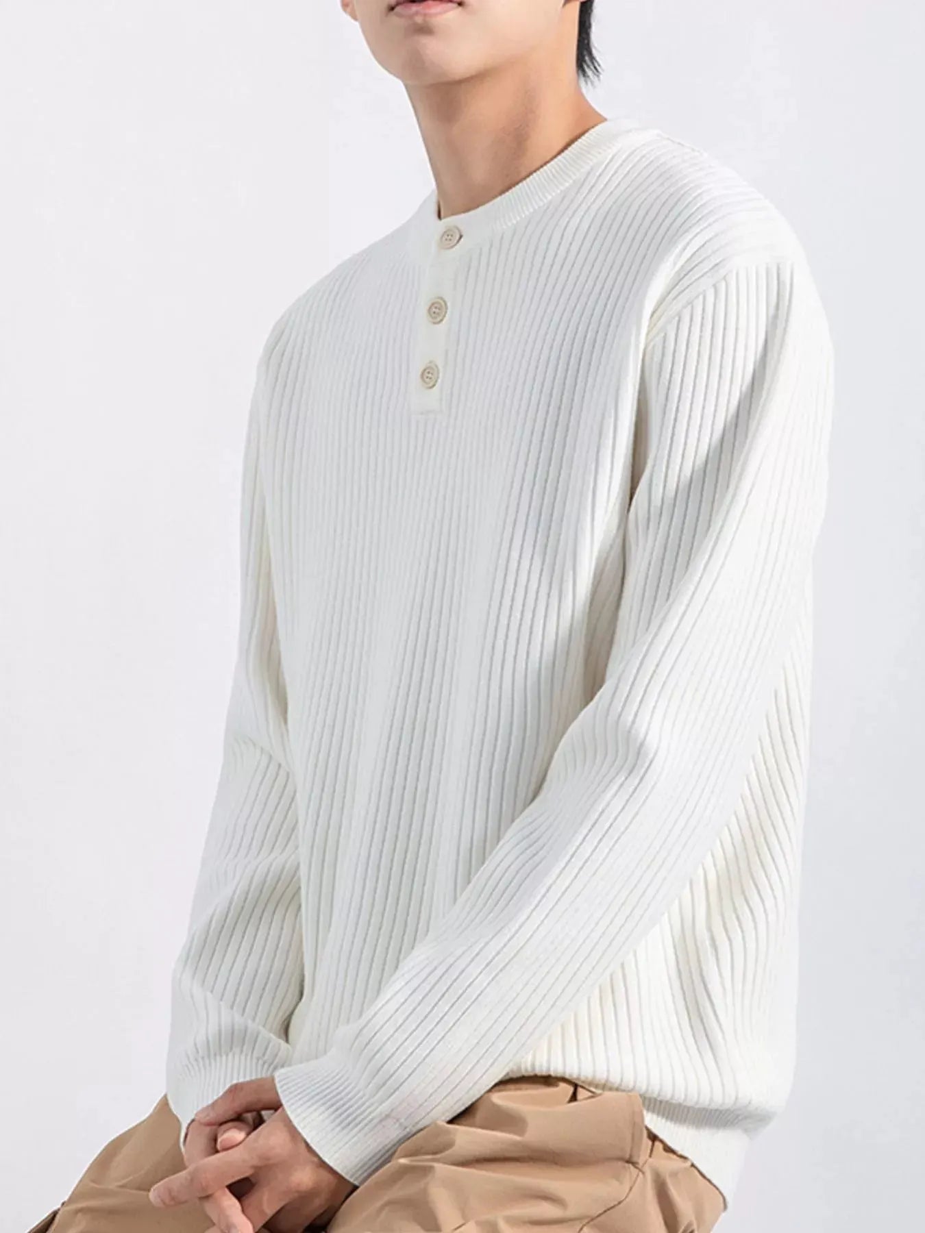 Men's Plus Size Ribbed Button Detail Knit Top by Partner Label
