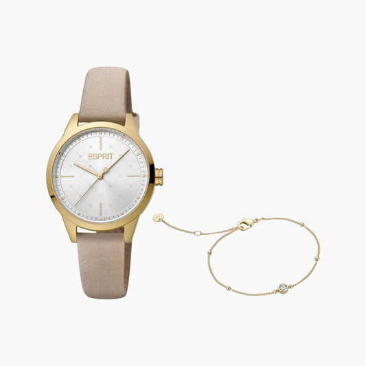 Esprit Women's Beige Faux Leather Watch, Silver Dial | Es1l207m0045 by ESPRIT