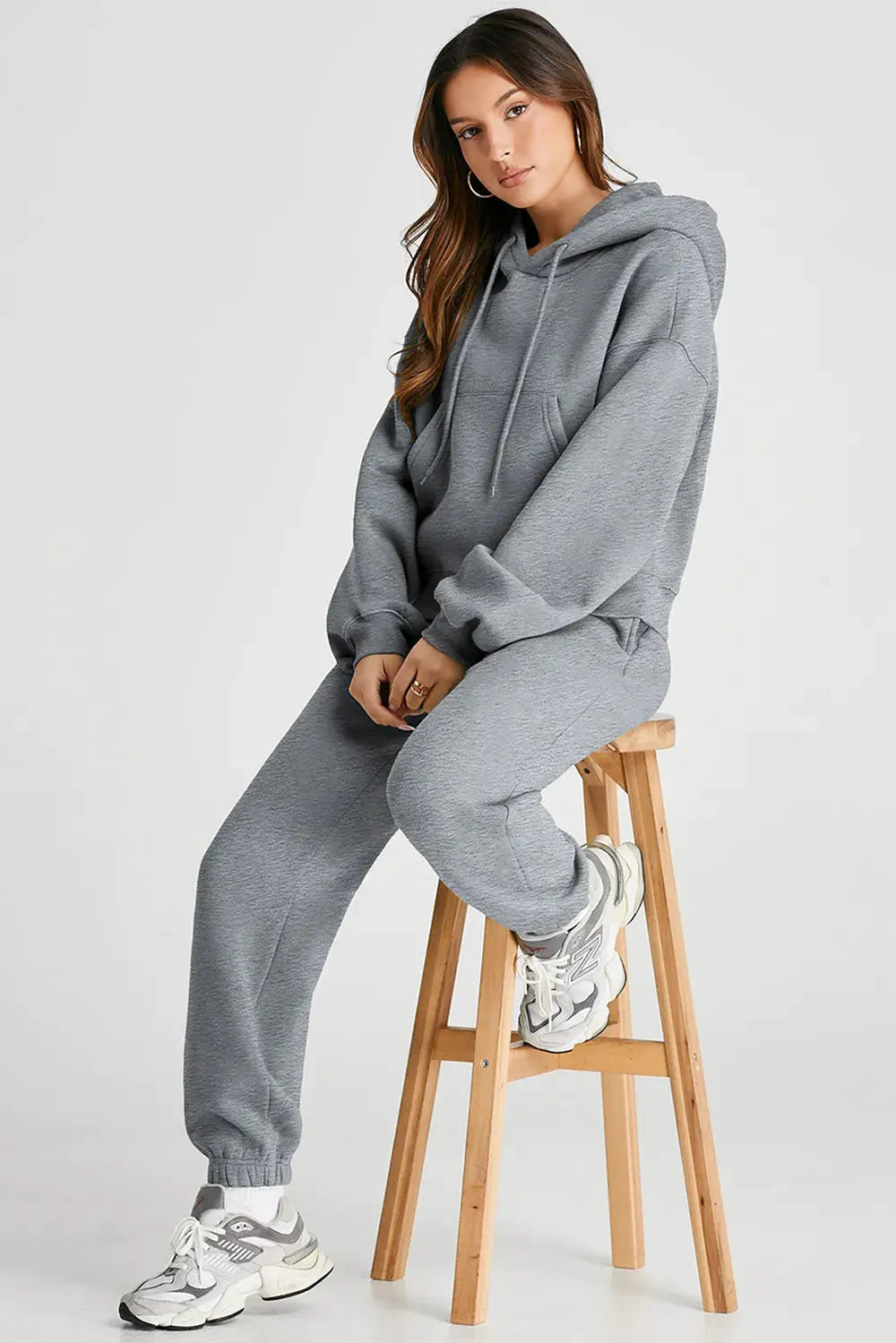 Dropped Shoulder Hooded Top and Pants Active Set by Partner Label