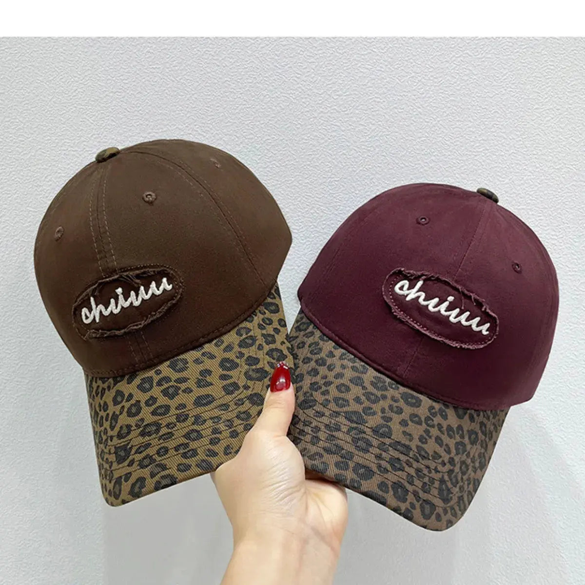 Leopard Print Baseball Cap with Embroidered Letter by Partner Label