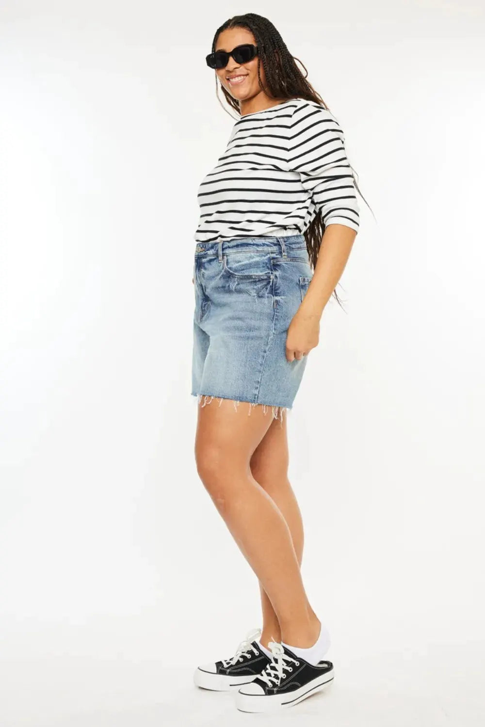 Kancan Full Size Raw Hem High Waist Denim Shorts by Kancan