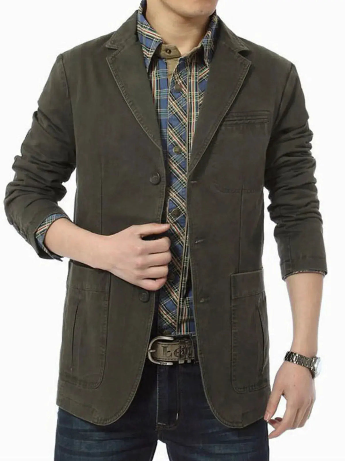 Men's Plus Size Lapel Collar Button Up Blazer by Trendsi