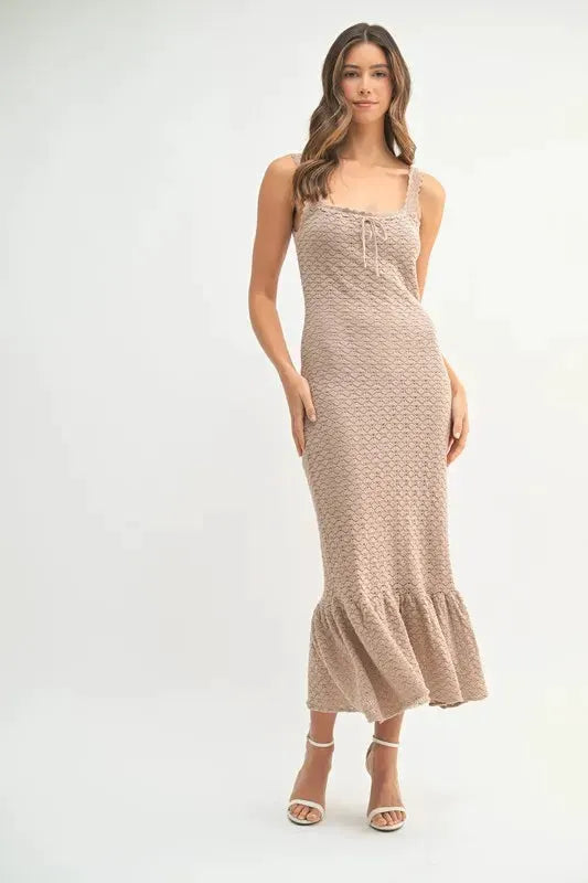 Ruffled Hem Sleeveless Crochet Knit Midi Dress | by MABLE | Partner Labels Selection by MABLE