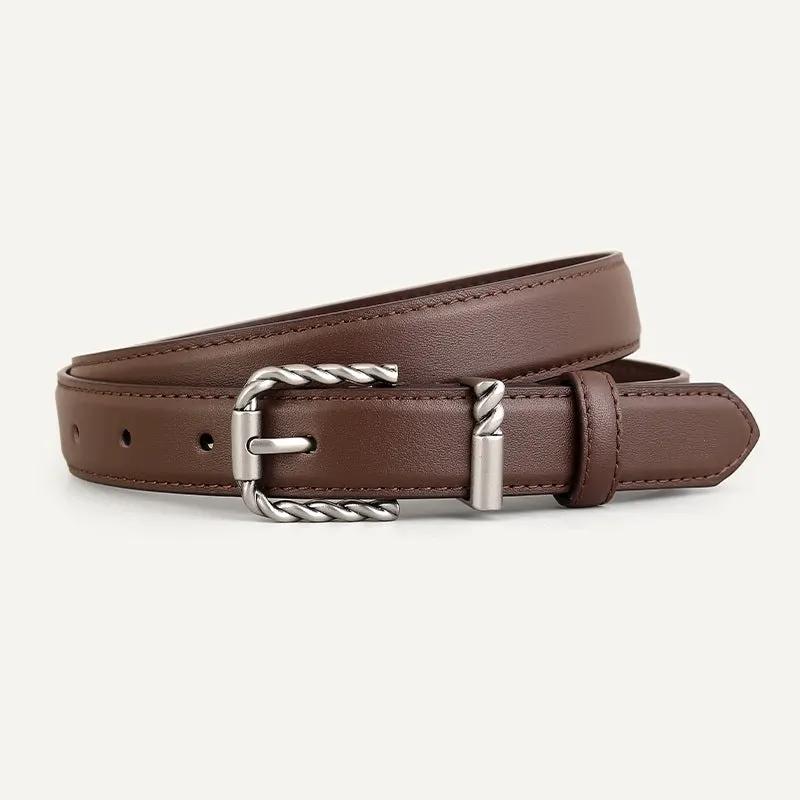 Leather Belt with Twisted Buckle by Trendsi