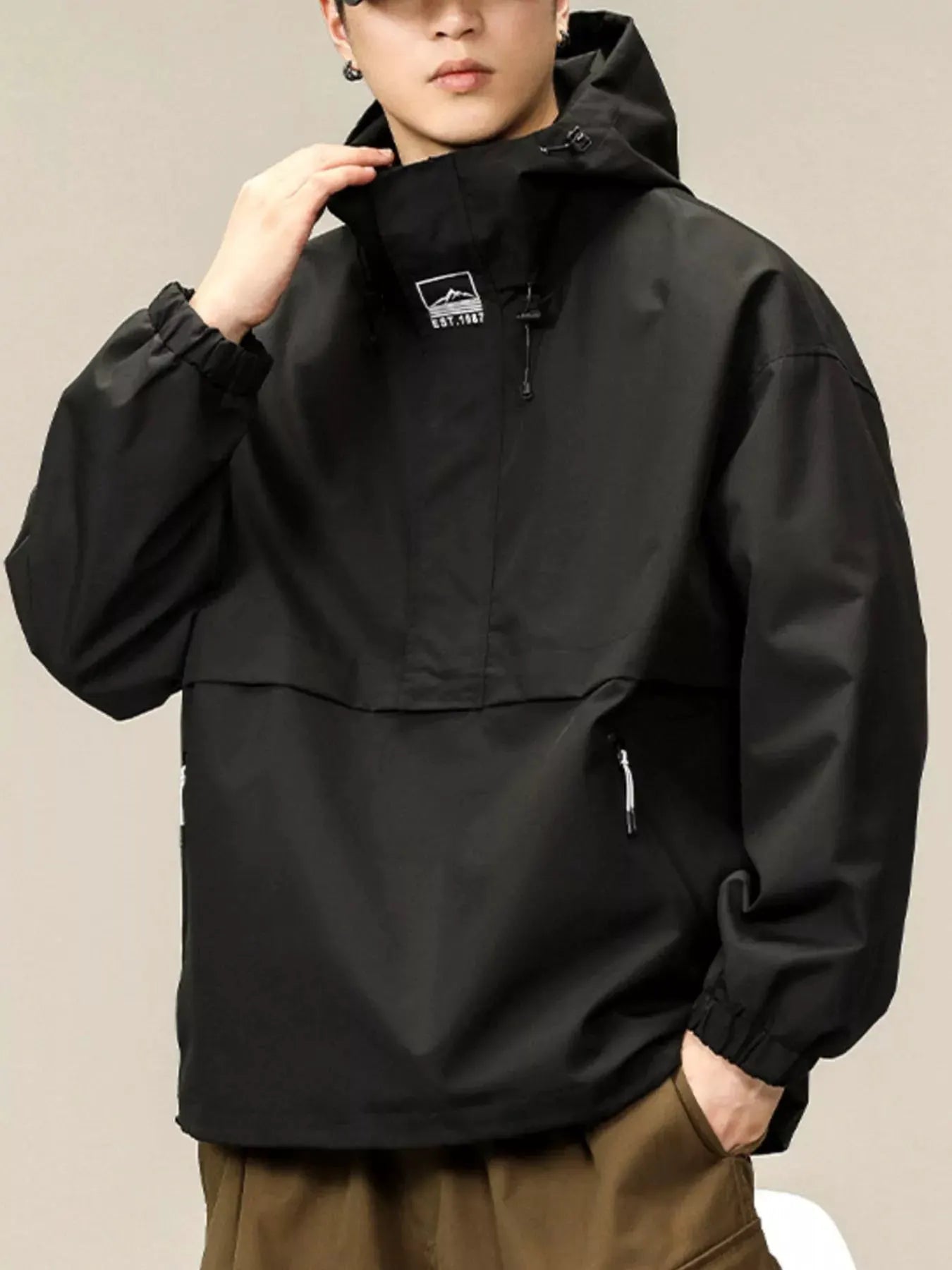 Men's Plus Size Hooded Windbreaker Jacket by Partner Label