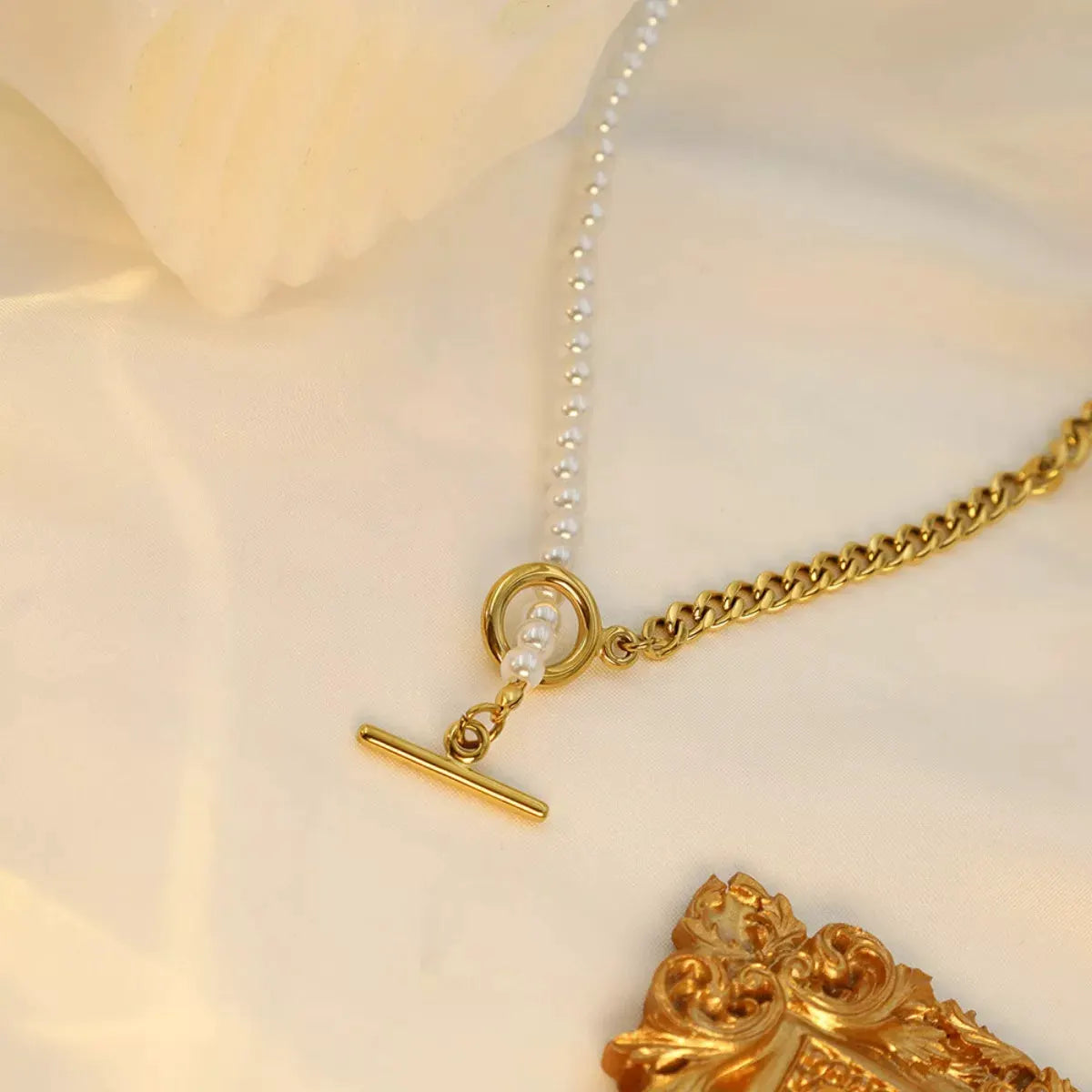 18K Gold-Plated Pearl Toggle Necklace by Partner Label