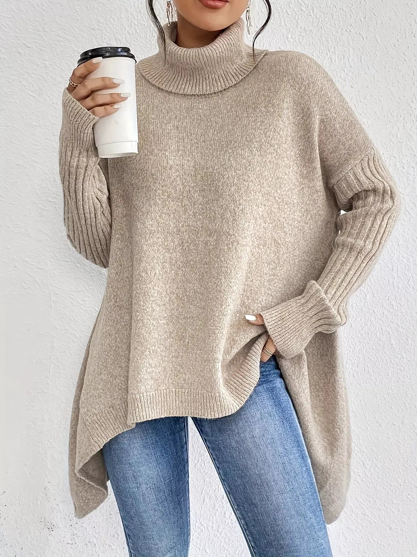 Turtleneck High‑Low Hem Sweater | Partner Labels Selection by Partner Label