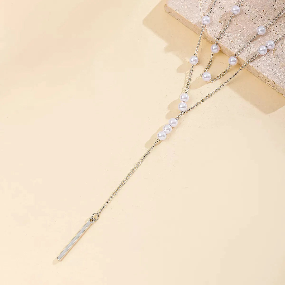 Double Layered Pearl Y-Shaped Necklace by Partner Label