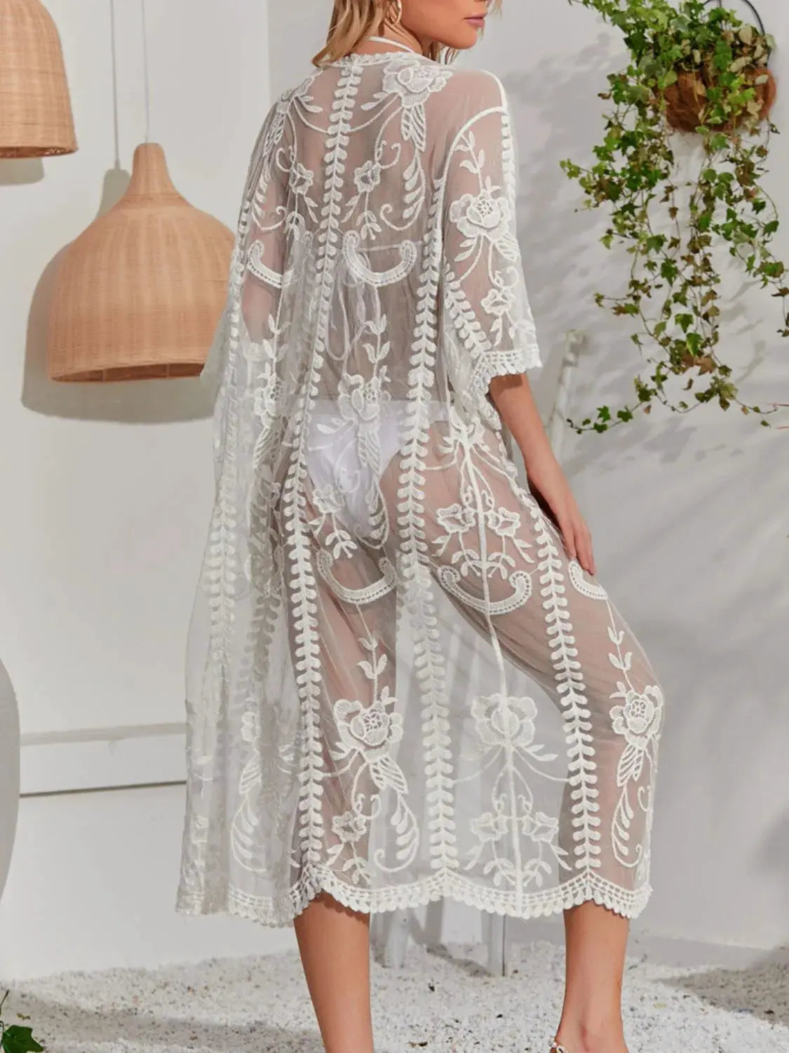 Lace Detail Open Front Longline Cover-Up by Partner Labels