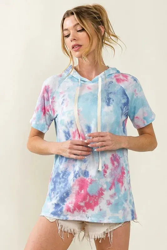 BiBi Tie Dye Terry Hoodie with Drawstring by BiBi