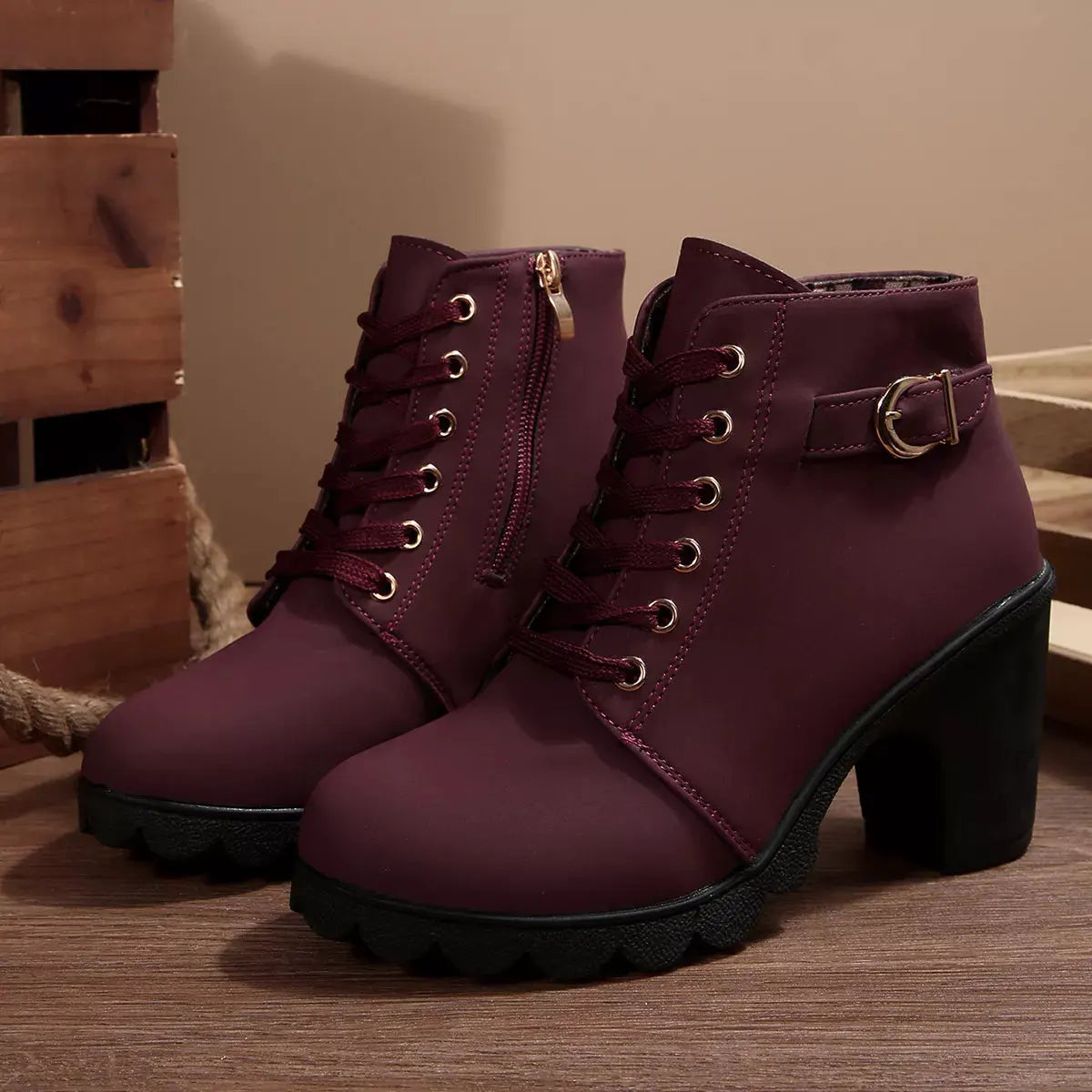Lace Up Block Heels Boots by Partner Label